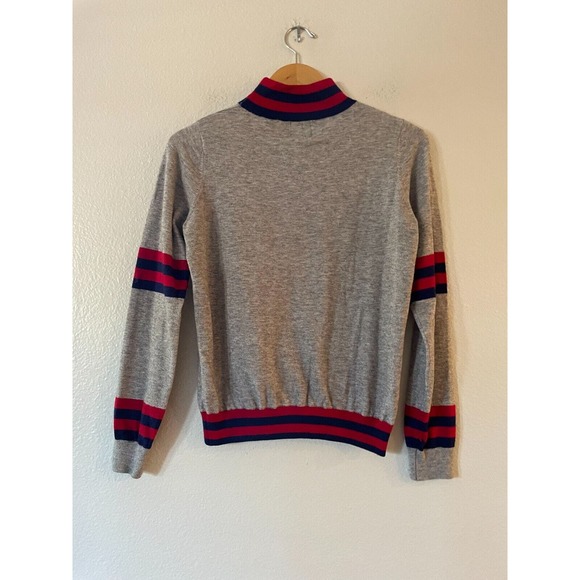 Madeleine Thompson x AQUA Mockneck Pullover Sweater Size XS Gray Red Blue Stripe - Picture 6 of 10